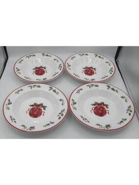 Holiday Celebrations Red Trim Christopher Radko Large Rimmed Soup Bowl Set of 4